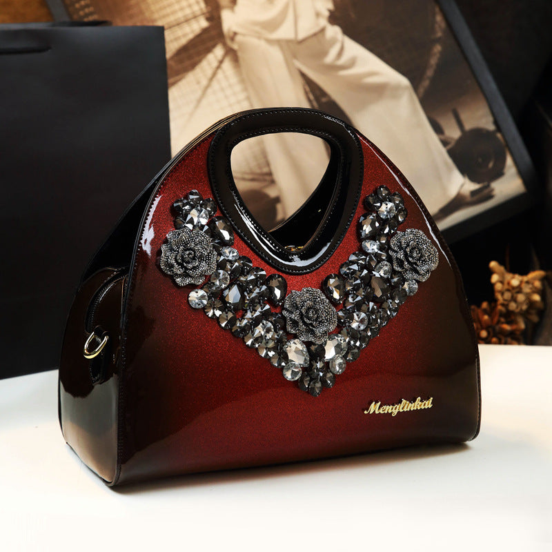 Refined Rhinestone Dumpling Mom Style Patent Handbags