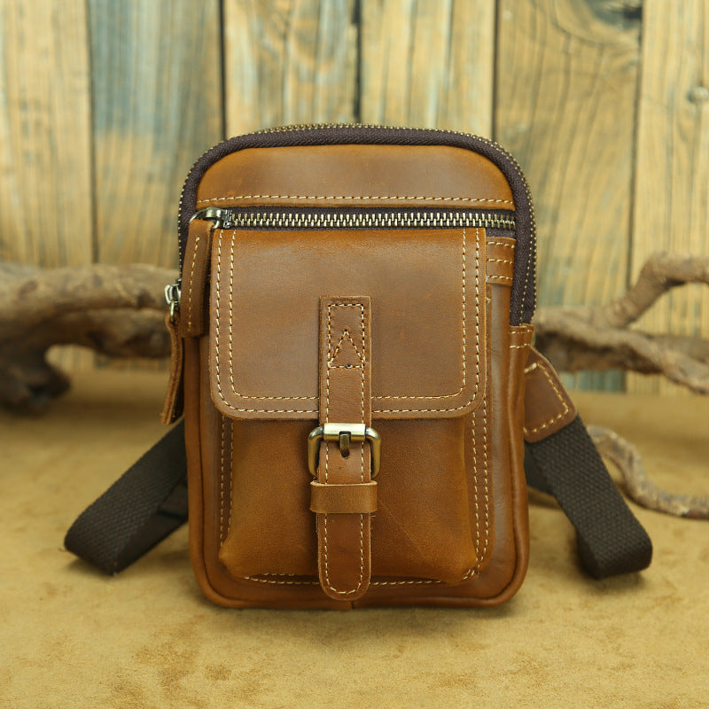 Men's Trendy Crazy Horse Leather Fashion Mobile Men's Waist Packs