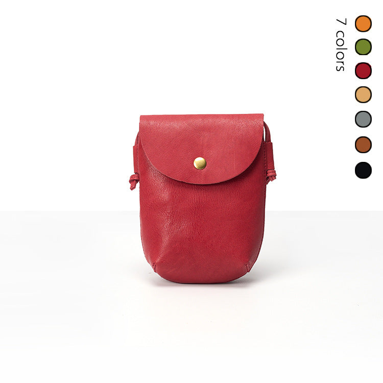 First Layer Cowhide Leather Pocket Tourist Small Square Bags