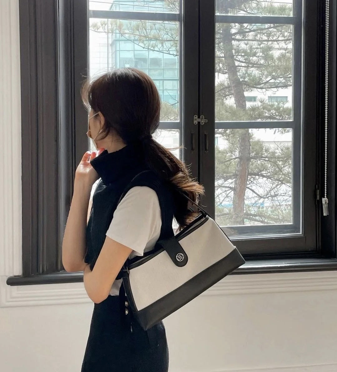 Color Contrast Patchwork Canvas Car Portable Crossbody Bags