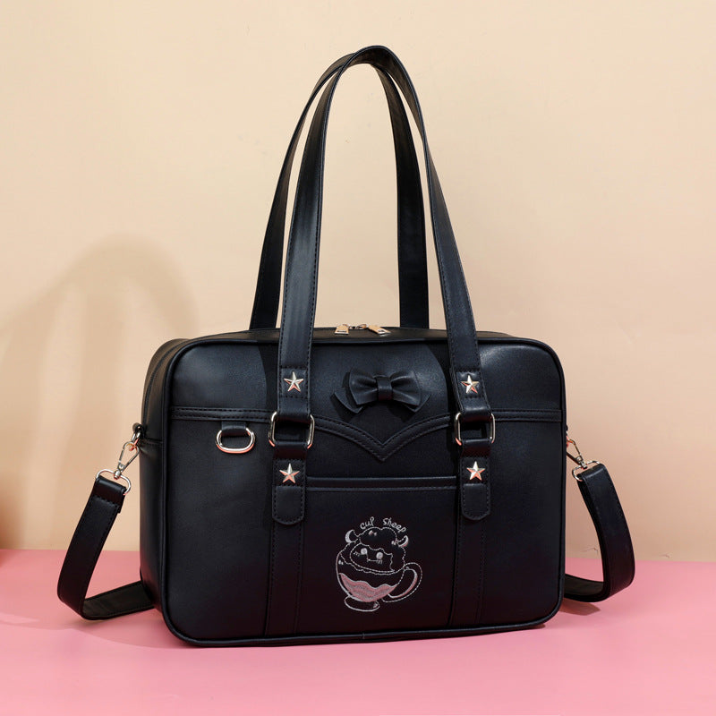 Cute Cartoon Embroidery Contrast Color Leisure Shoulder Bags