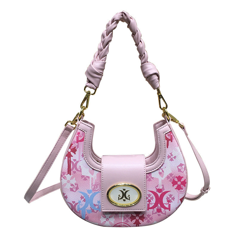 Women's Hand-woven Underarm Fashion Trendy Printed Pink Armpit Bags