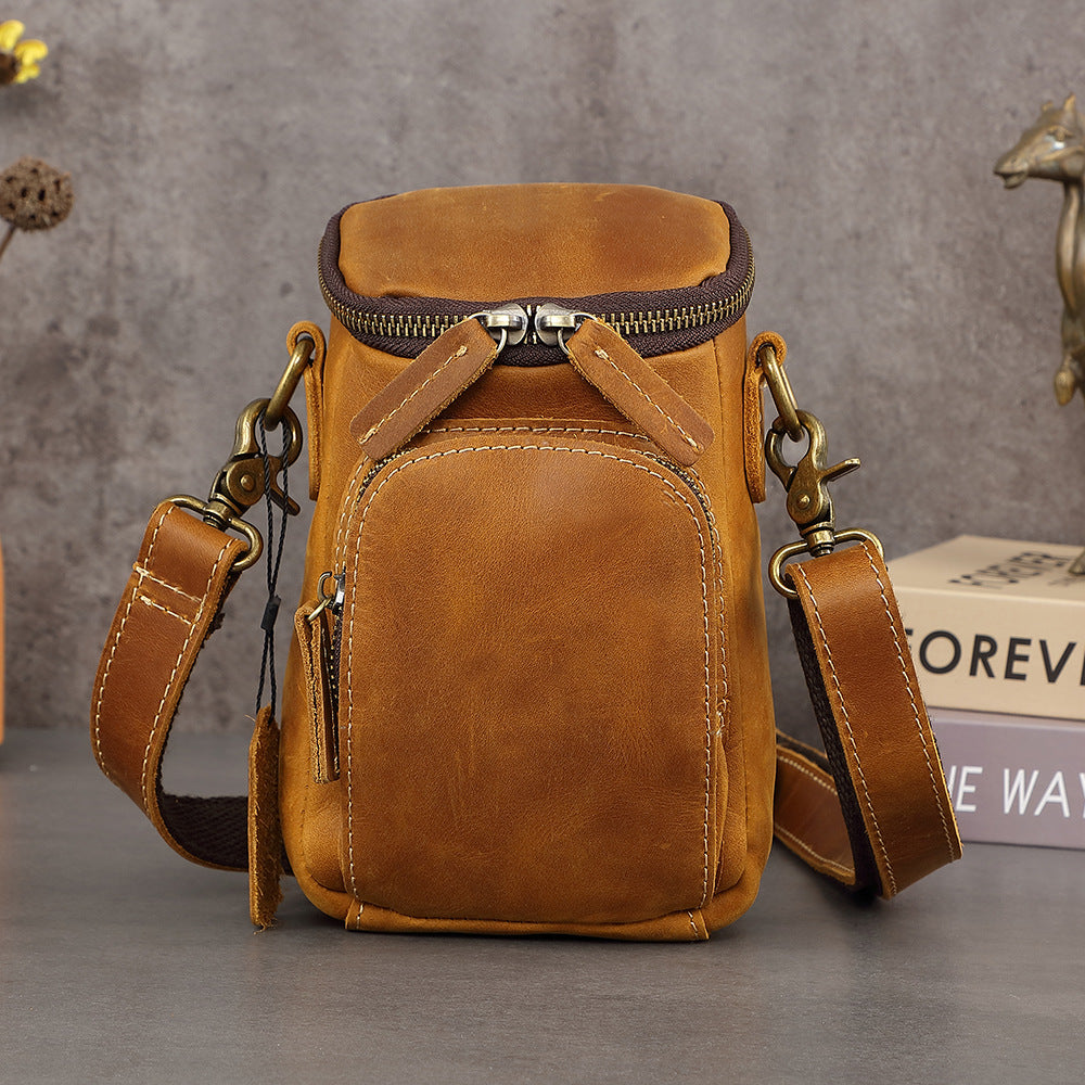 Men's Vintage Leather Mini Top Layer Hanging Men's Messenger Bags