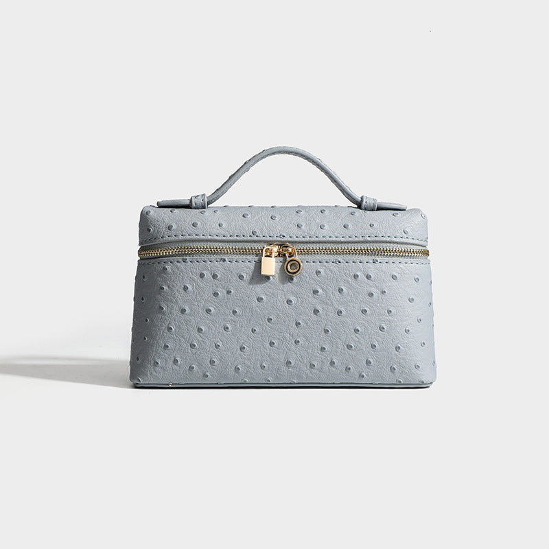 Genuine Leather Ostrich Grain Lunch Box Small Square Bags