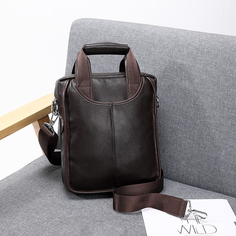 Men's Genuine Leather Business Vertical Cowhide Large Men's Shoulder Bags