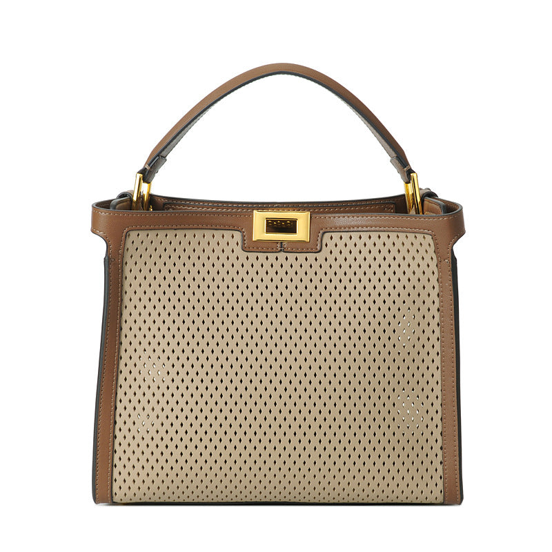 Women's Cowhide Hollow Color Matching Portable With Shoulder Bags