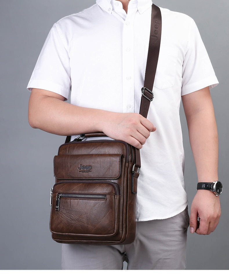 Men's Jeep Business Portable Vertical Zipper Leather Men's Shoulder Bags