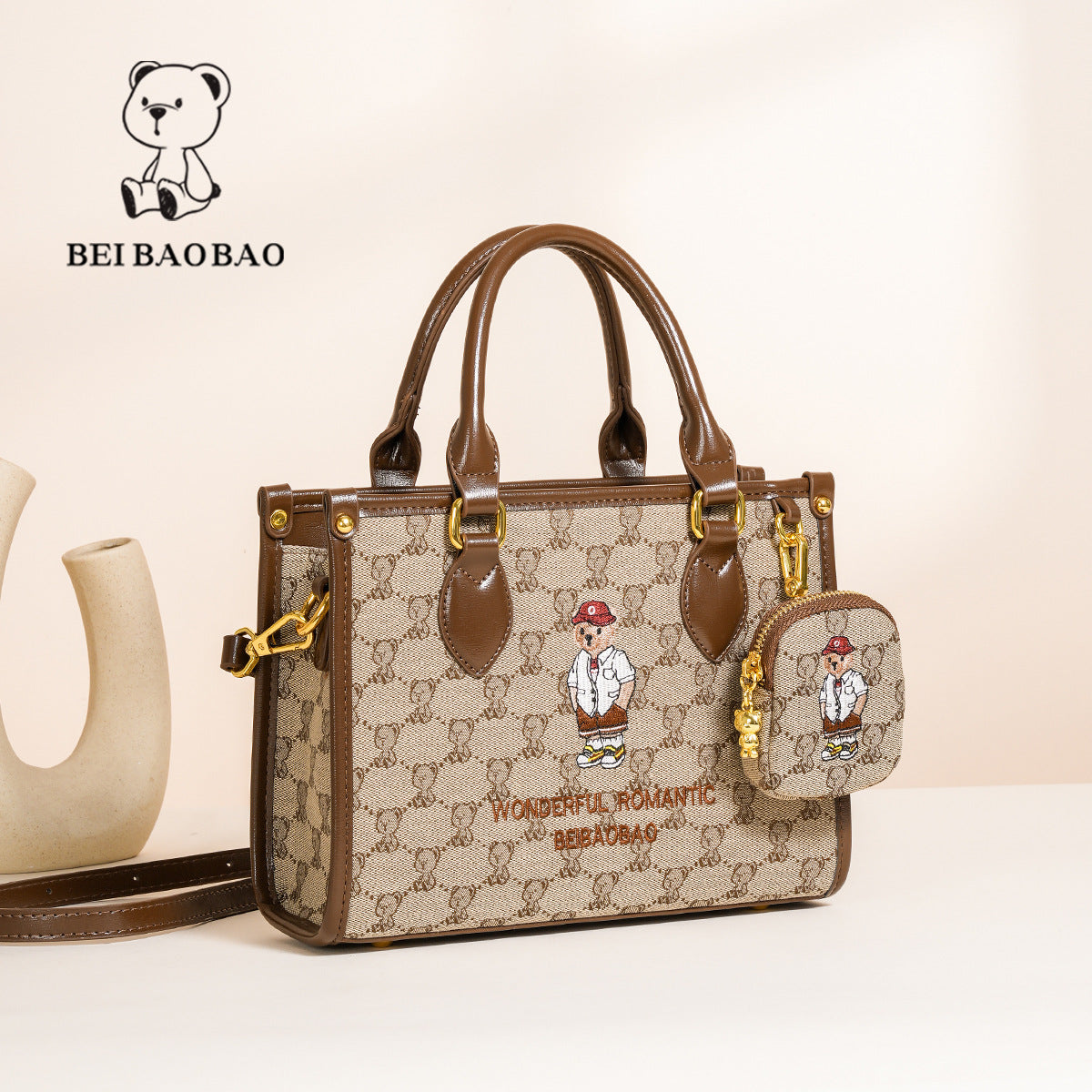 Women's Source Embroidered Canvas Bear Portable Commute Tote Bags