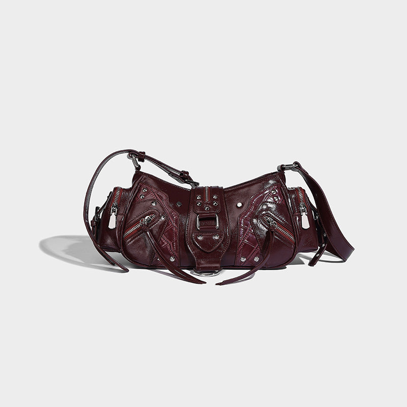 Women's Retro Style Underarm Niche Studded Oil Armpit Bags