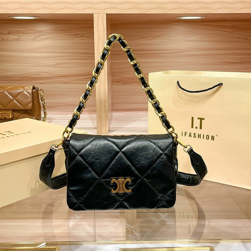 Women's Genuine Leather Diamond Chain High-grade Fashion Tote Bags