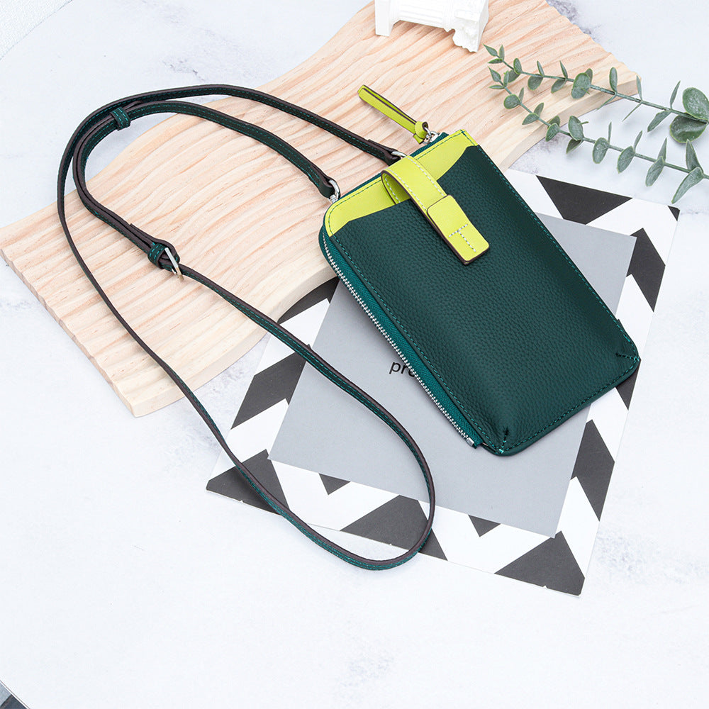 Women's Genuine Leather Fashion Contrast Color Mobile Large Capacity Phone Bags
