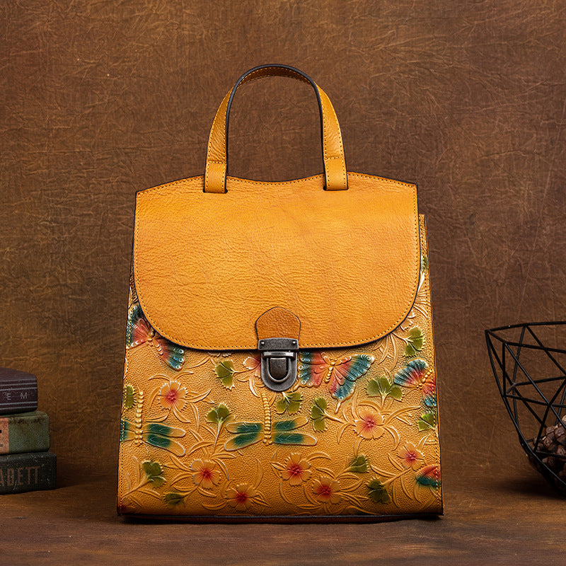 Innovative Leather Chinese Style Retro Embossing Backpacks