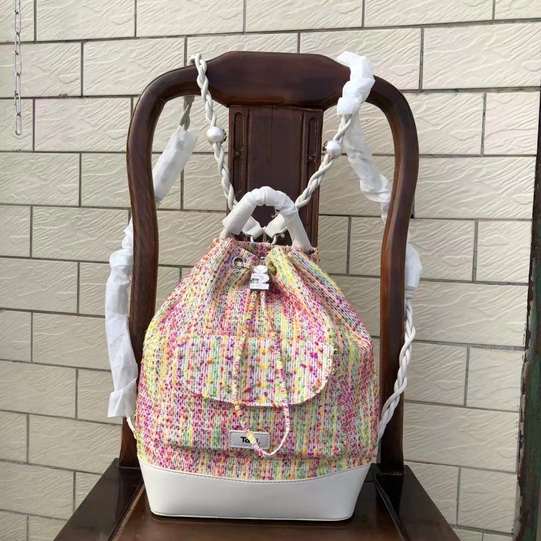 College Large Painter Denim Pearl Drawstring Backpacks