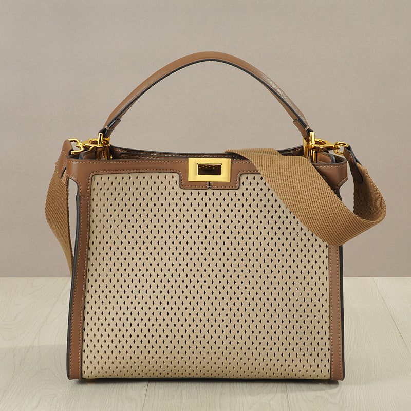 Women's Cowhide Hollow Color Matching Portable With Shoulder Bags