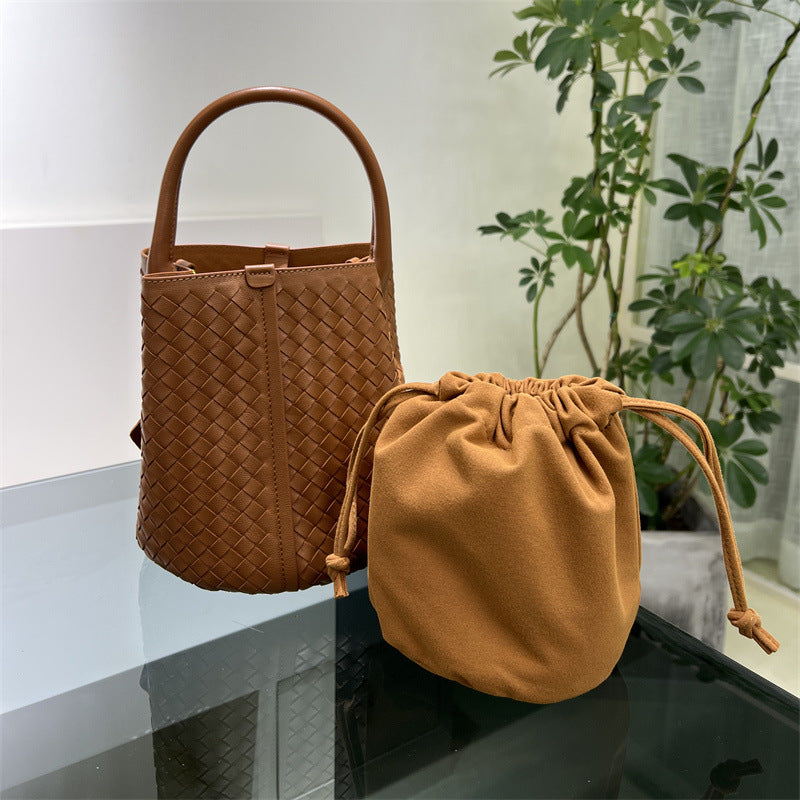 Women's Handmade Genuine Leather Woven High-grade Bucket Bags