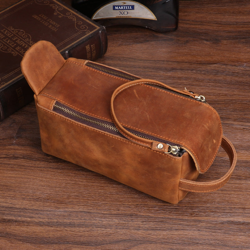 Women's & Men's Leather Clutch Real Toiletry Cowhide Large Men's Handbags