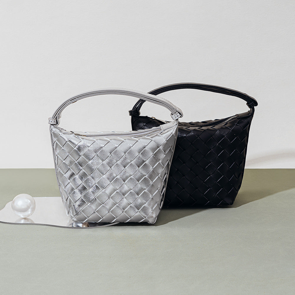 Women's Woven Lunch Box Style Design Sier Bucket Bags