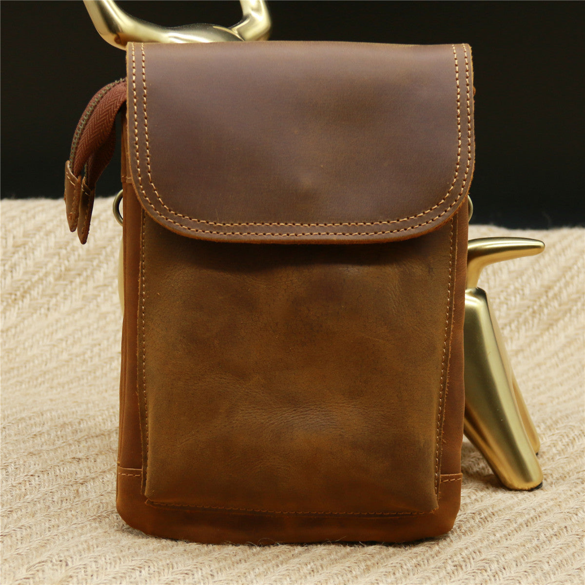 Men's Crazy Horse Leather Pocket Oil Wax Pants Pannier Men's Waist Packs