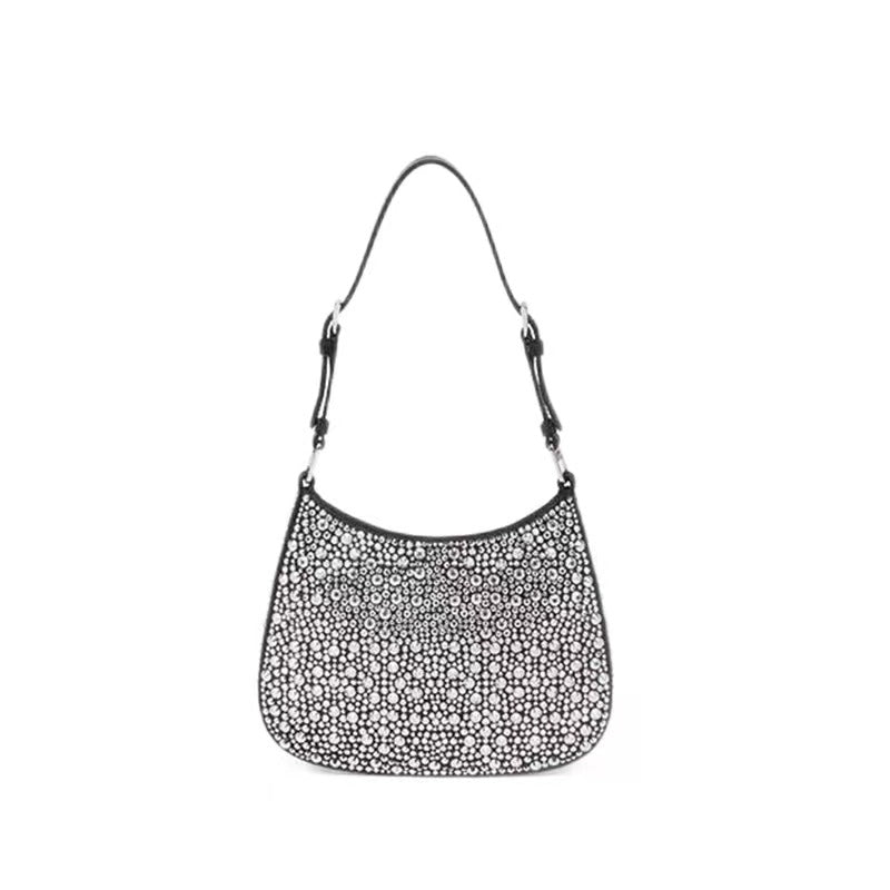 Women's P Satin Diamond Underarm Crystal Glossy Shoulder Bags