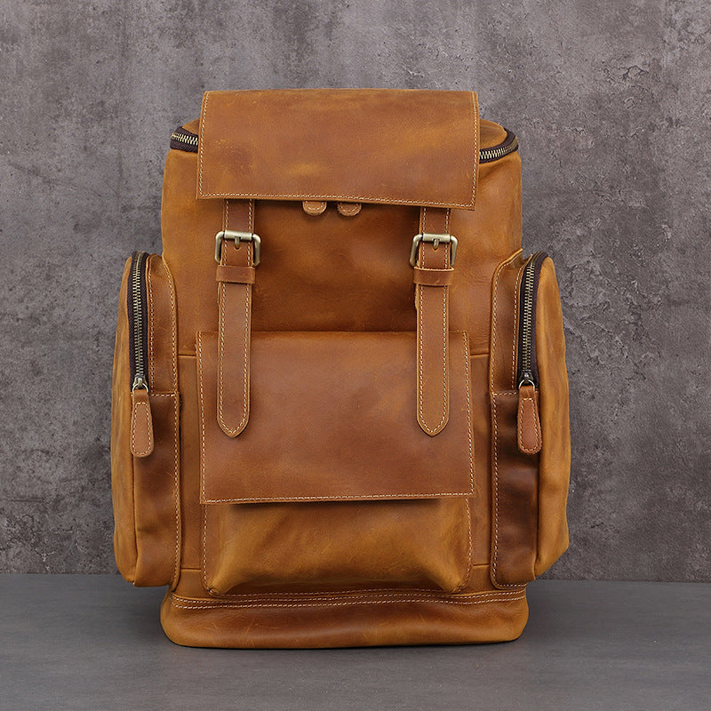 Men's Computer Crazy Horse Leather Large Capacity Backpacks
