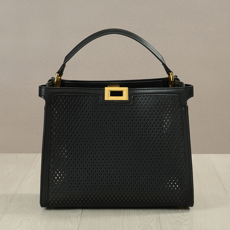 Women's Cowhide Hollow Color Matching Portable With Shoulder Bags