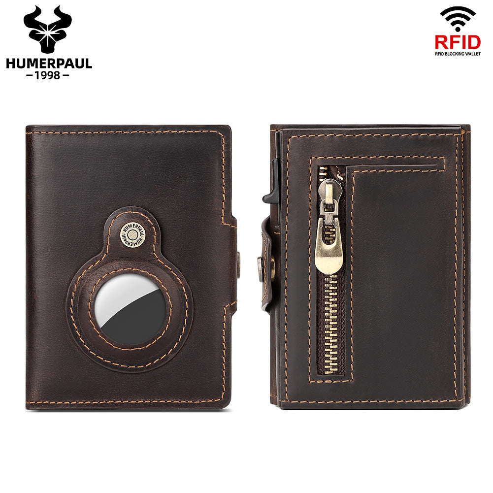Layer Cowhide Automatic Delivery Metal Cartridge Card Holder