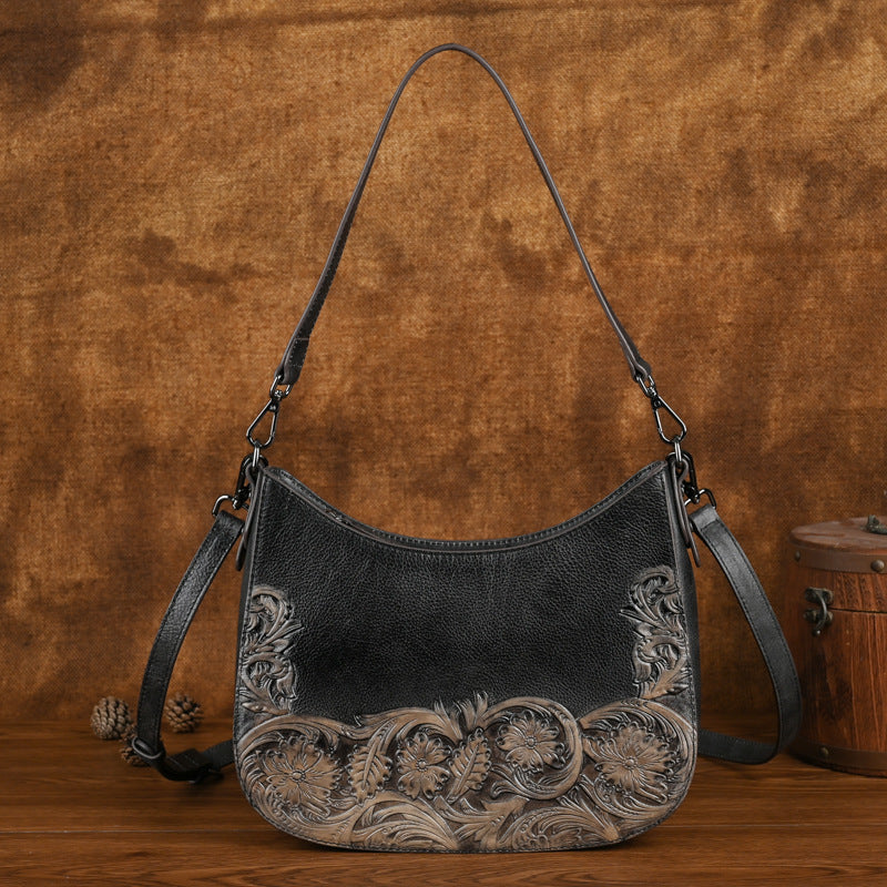 Women's Retro First Layer Cowhide Fashion Underarm Armpit Bags