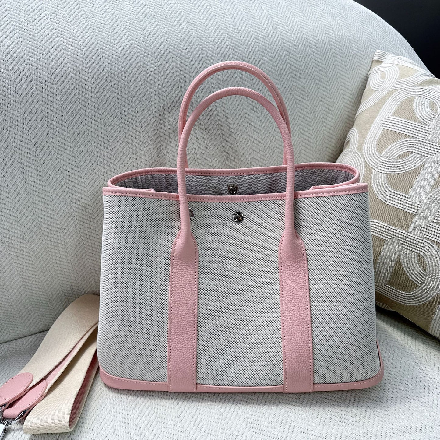 First Layer Cowhide Stitching Canvas Large Bucket Bags