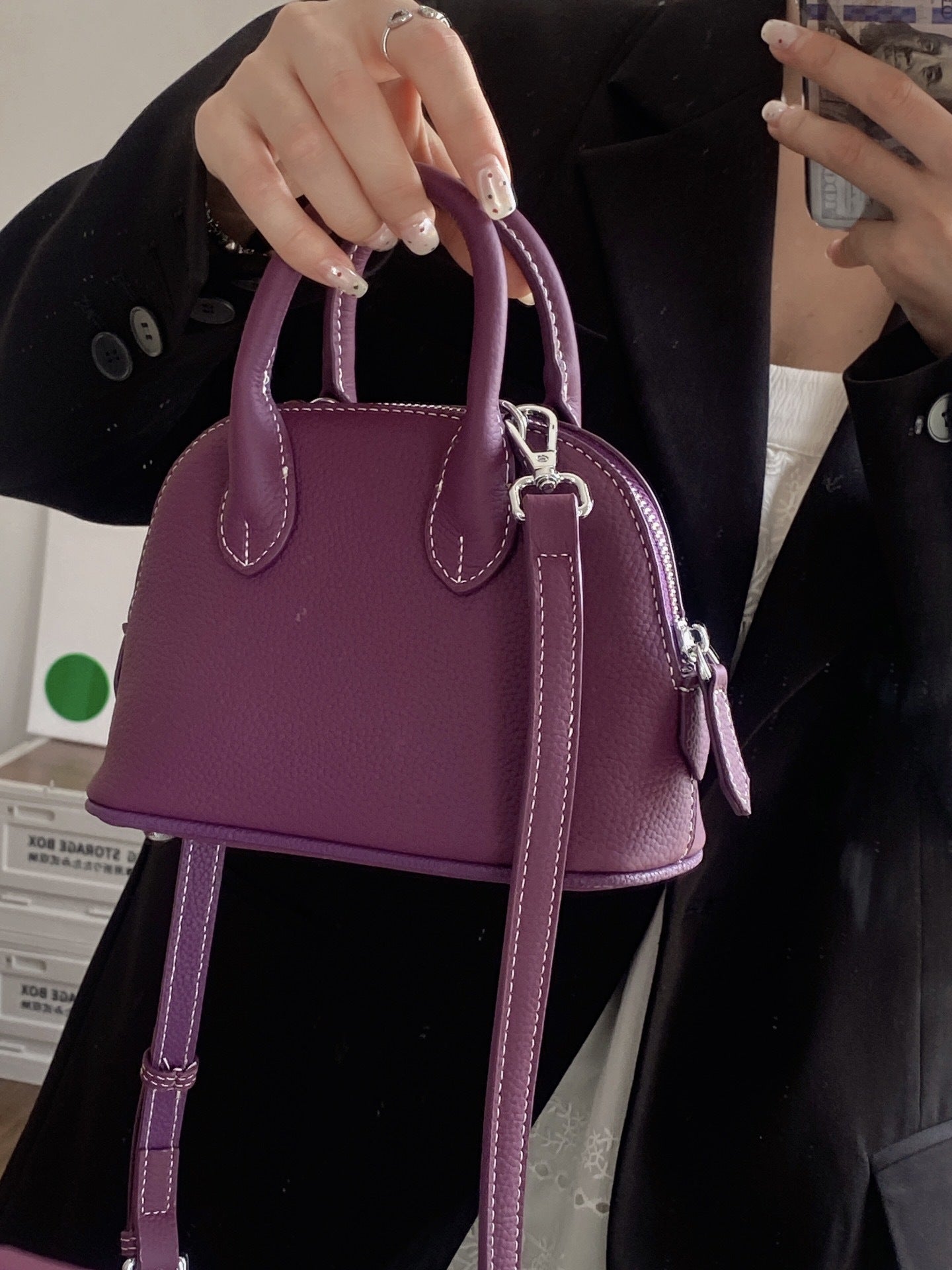 Women's Genuine Leather Shell Niche Simple Bowling Handbags