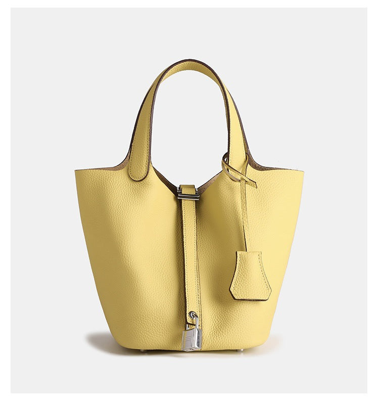 Women's High Quality Vegetable Basket First Layer Cowhide Portable Commuter Bucket Bags