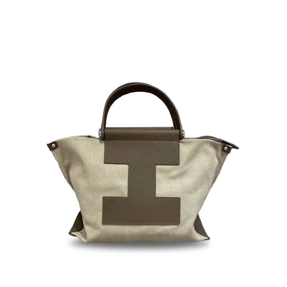 Women's Simple Canvas Genuine Leather Fashion Portable Crossbody Bags