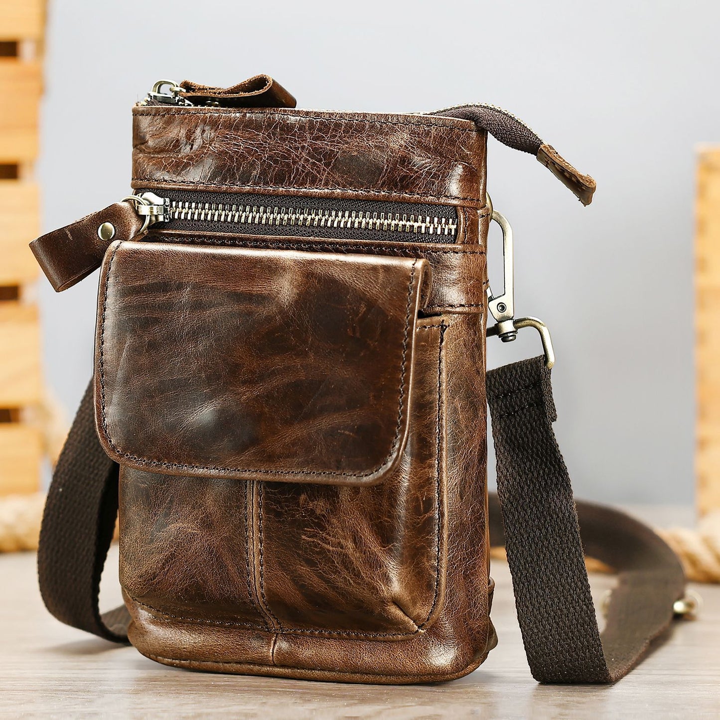 Men's Genuine Leather Single Mini Pouch Cowhide Men's Messenger Bags
