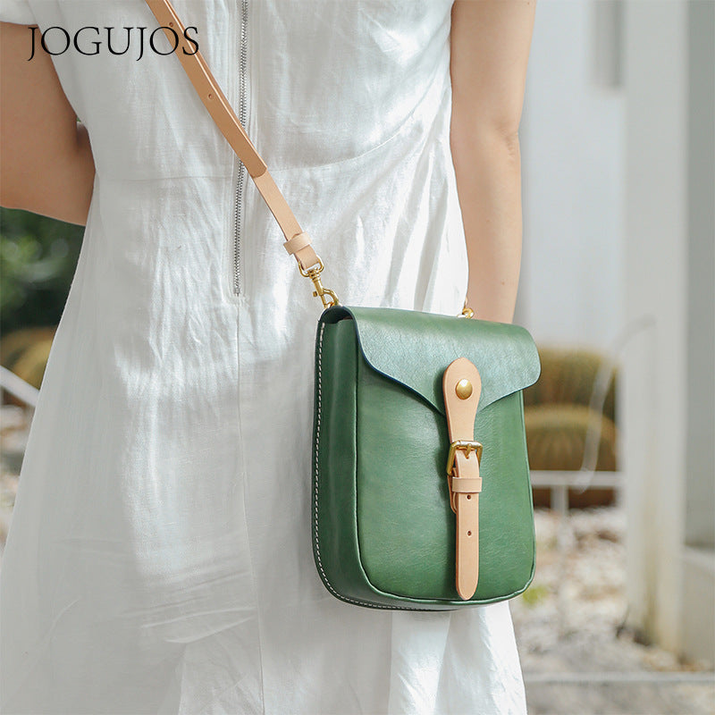 First Layer Cowhide Leather Contrast Color Phone Bags