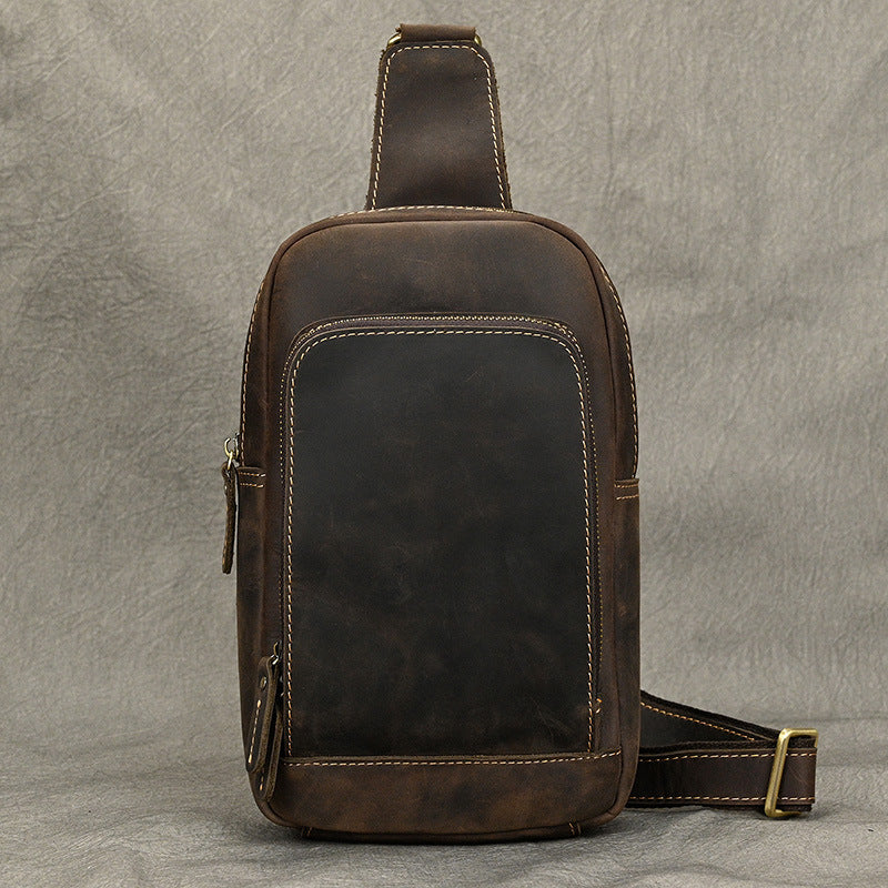 Men's Crazy Horse Leather Leisure Cowhide Simple Men's Chest Bags