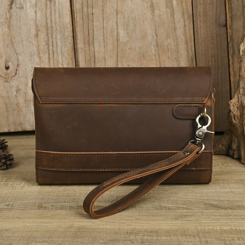 Horse Leather Clutch Large Capacity Vintage First Layer Men's Handbags
