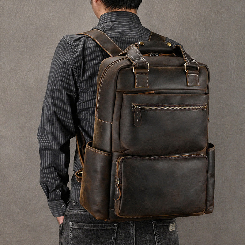 Men's Retro Crazy Horse Leather Multifunctional Large Travel Bags