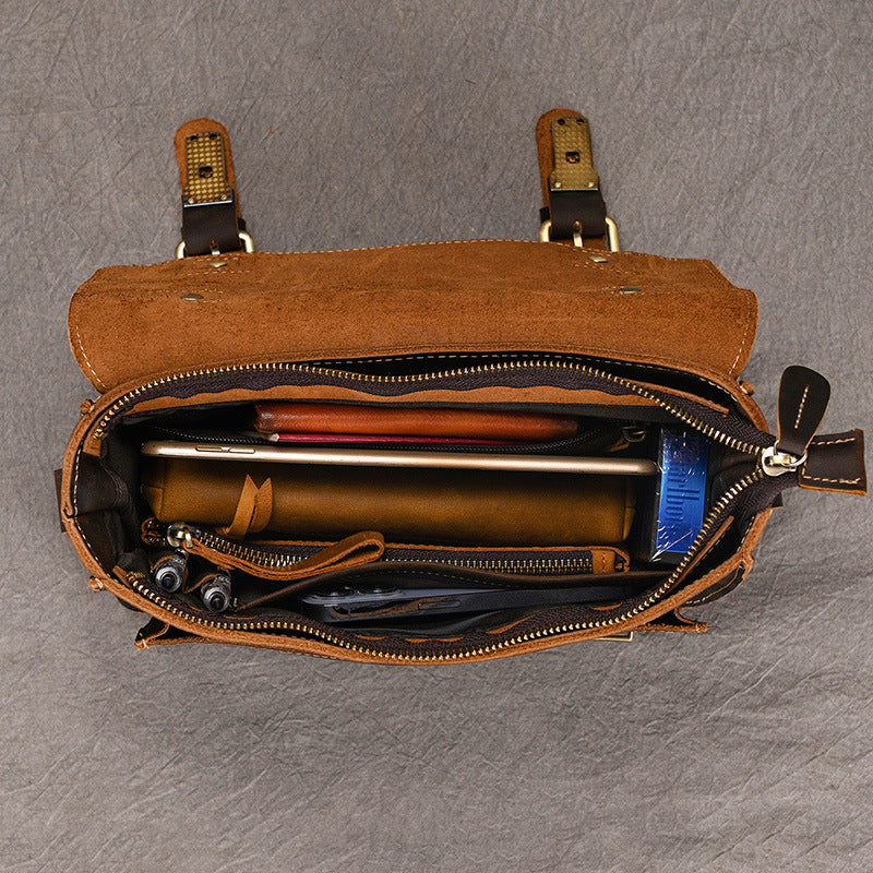 Men's Crazy Horse Vintage First Layer Cowhide Men's Shoulder Bags