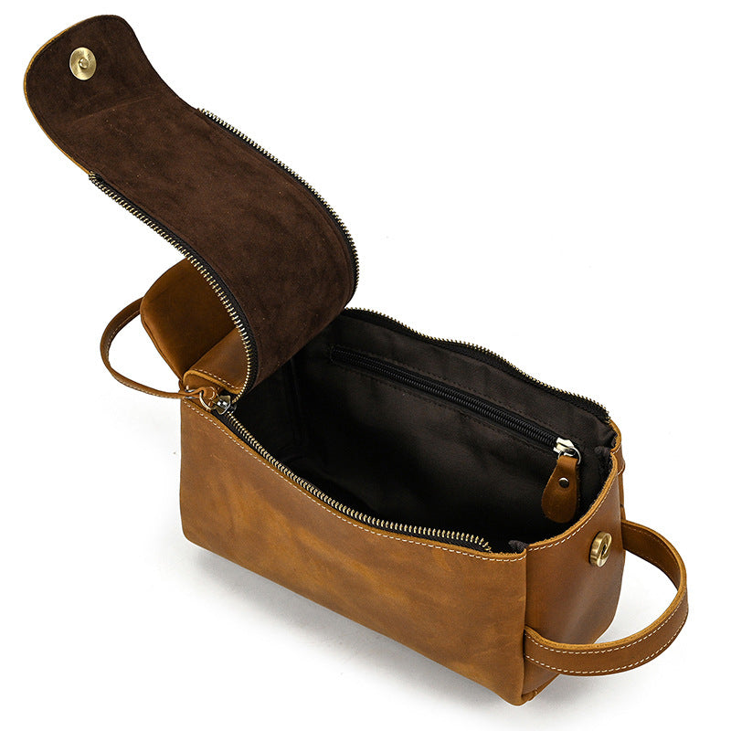 Women's & Men's & Real Leather Toiletry Retro Crazy Men's Handbags