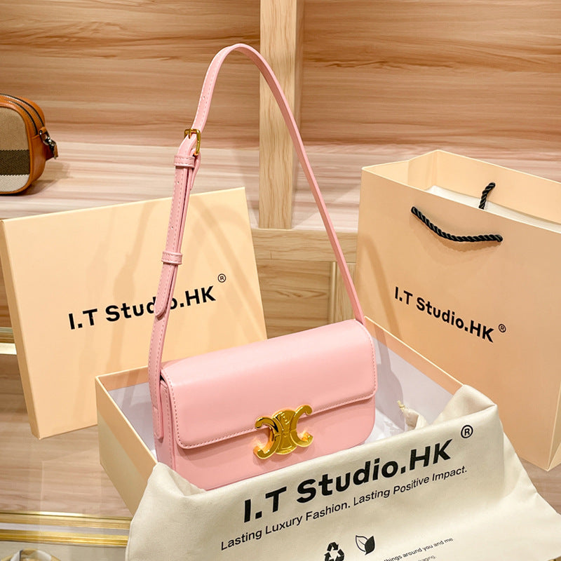Women's Genuine Leather Underarm Pouch Baguette Same Small Square Bags