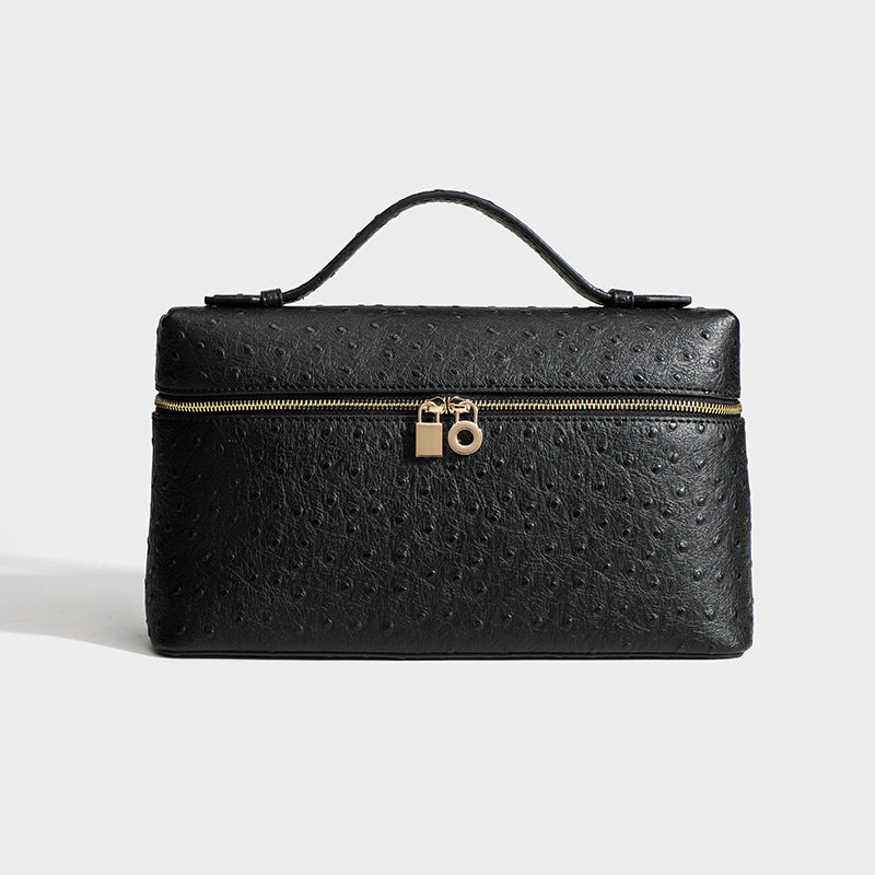 Genuine Leather Ostrich Grain Lunch Box Small Square Bags