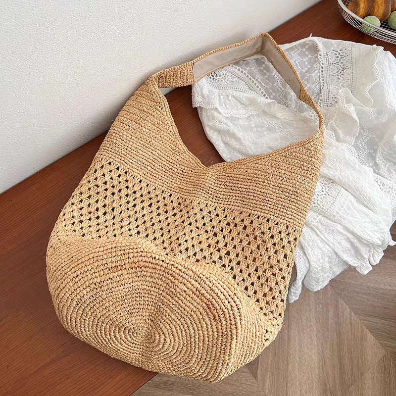 Women's Woven Packing Straw Large Capacity Totes Bucket Bags