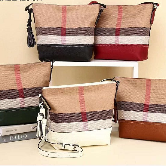 Women's Plaid Canvas Simple Leather Niche High-grade Bags