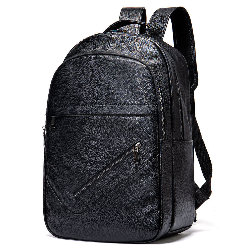 Men's First Layer Cowhide Black Trendy Cool Backpacks