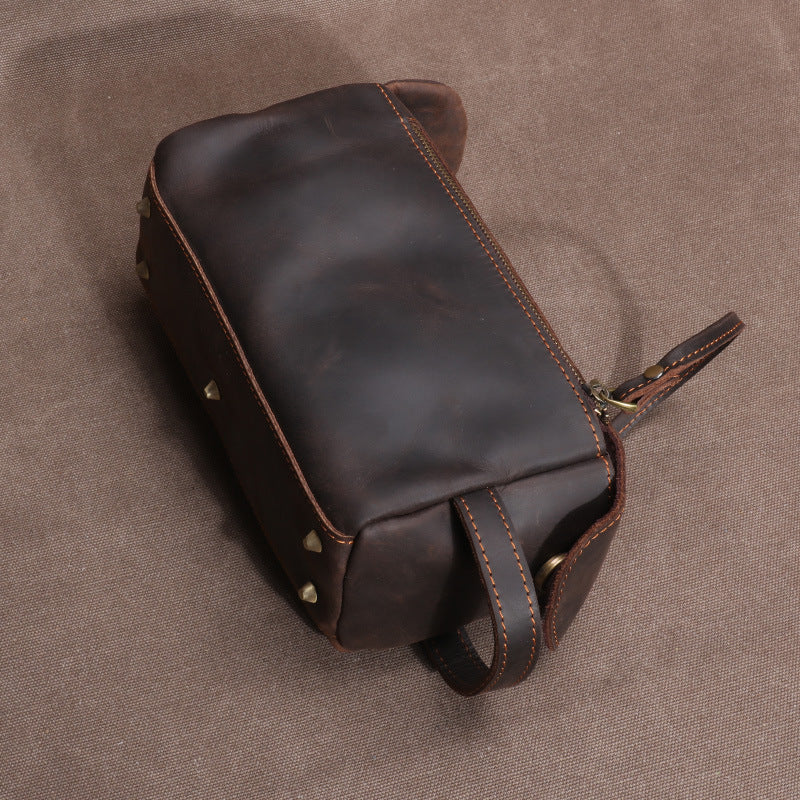 Women's & Men's Leather Clutch Real Toiletry Cowhide Large Men's Handbags