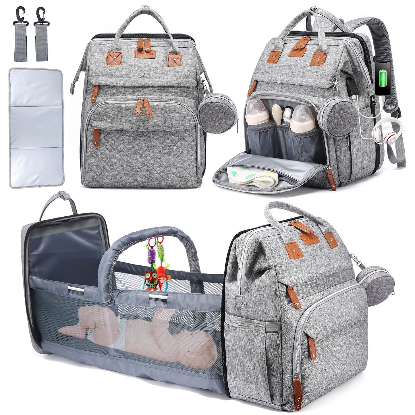 Folding Crib Multifunctional Hanger Stroller Large Bags