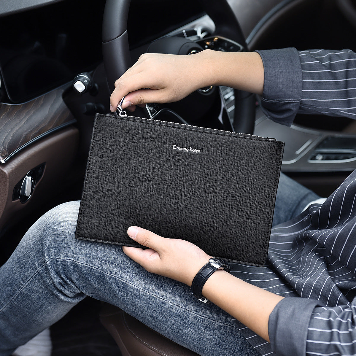 Men's Charming Clutch Business Fashion Plaid Men's Handbags