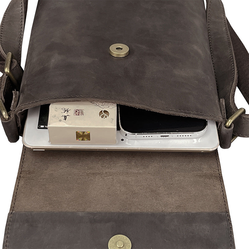 Men's Retro Genuine Leather Crazy Horse Cowhide Men's Shoulder Bags
