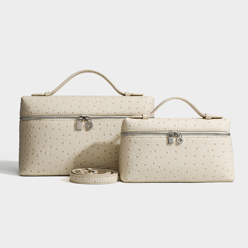 Genuine Leather Ostrich Grain Lunch Box Small Square Bags