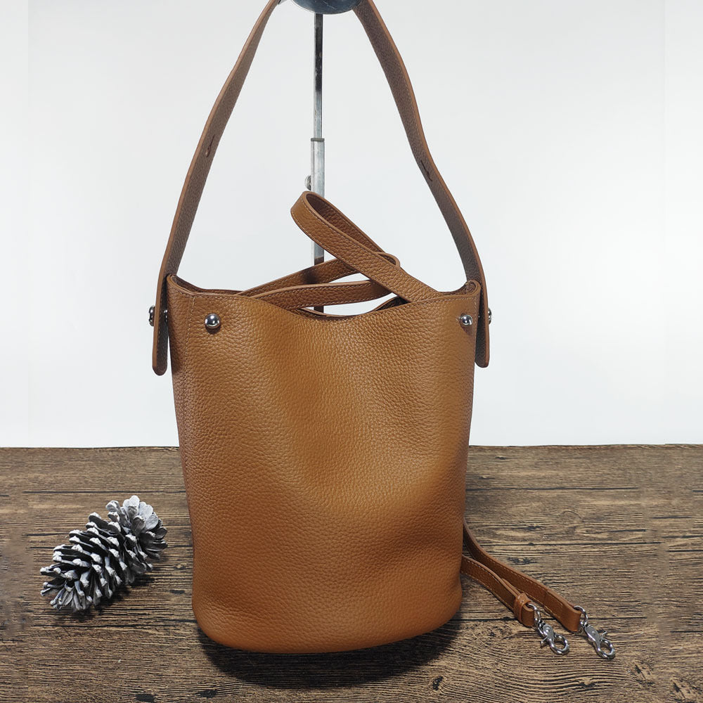 Women's Leather Large Capacity High-grade Top Layer Bucket Bags