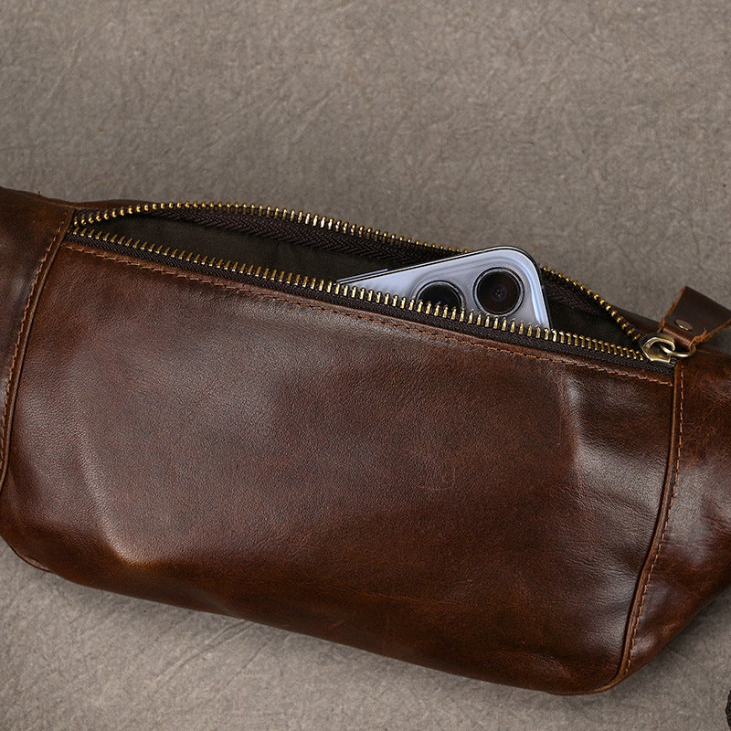 Women's & Men's & Creative Fashion Genuine Leather Black First Men's Chest Bags